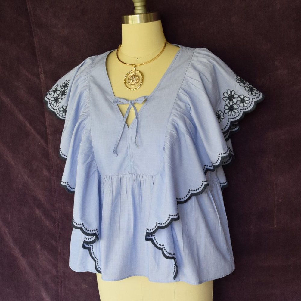 KATE SPADE scallop Chambray crochet lace tunic top - Picture 5 of 8